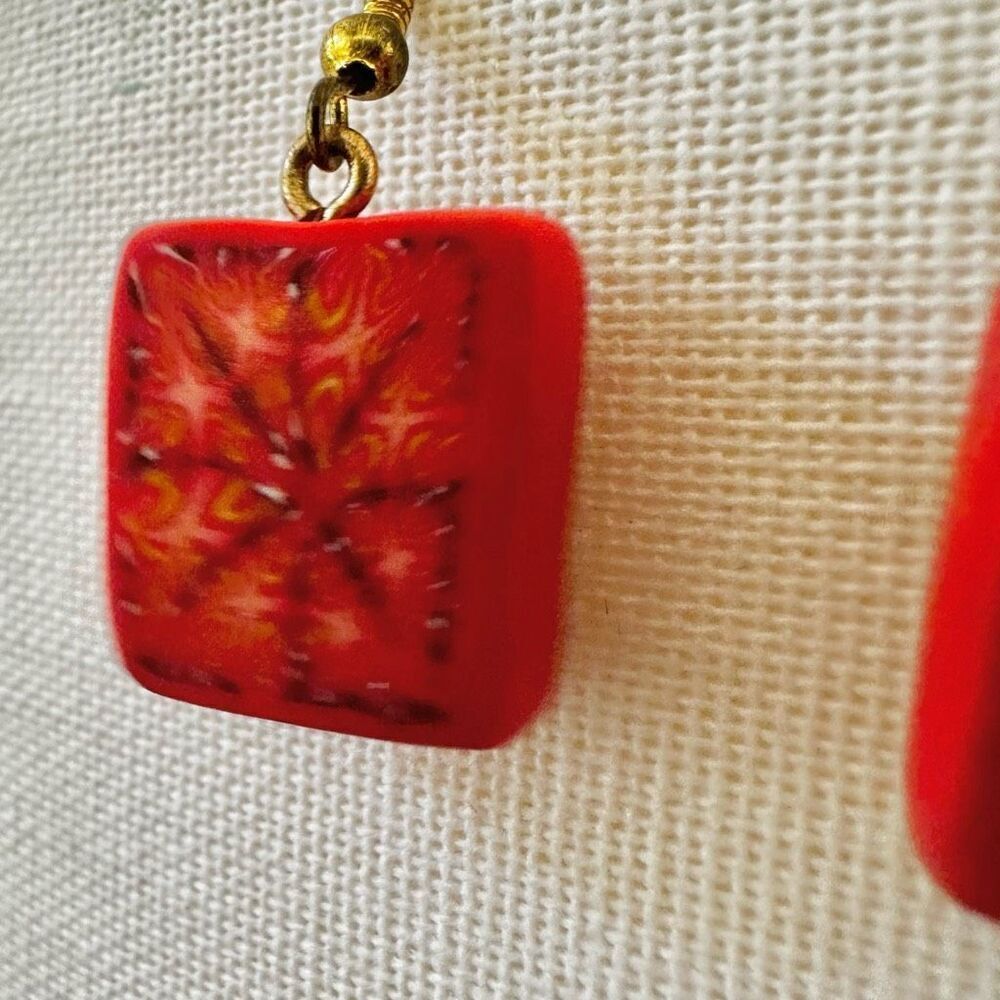 Orange square clay drop earrings - Picture 3 of 8